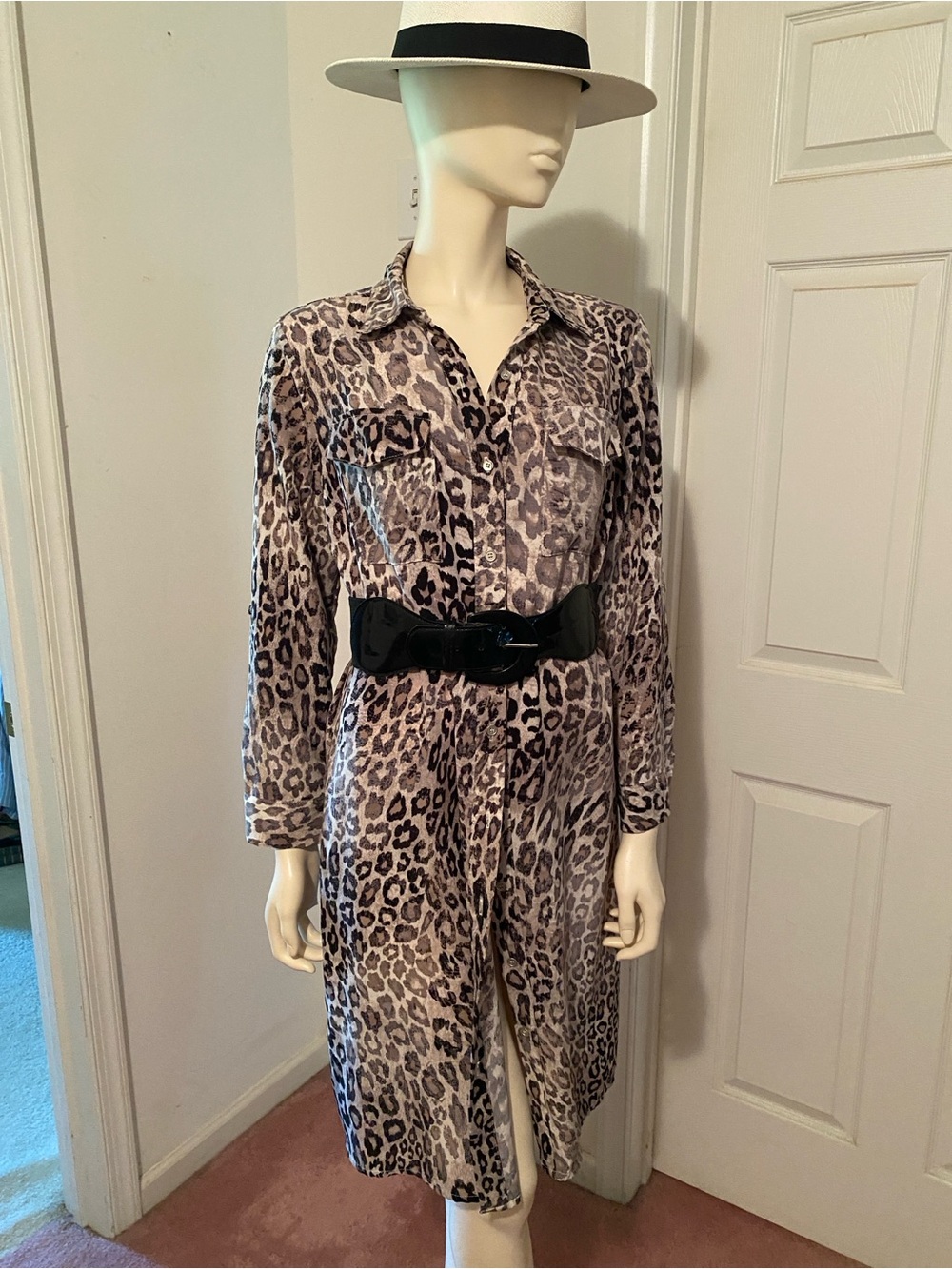 NY Collection Leopard Print Dress in Gray and Beige Tones